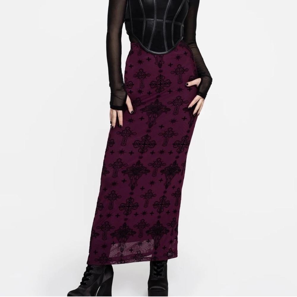 NWT Disturbia‎ Priestess Flocked Mesh Maxi Skirt - red size 4